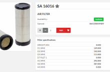HIFI FILTER Въздушен филтър фин - SA16016 = CA7484SY = P780332 = CF15136